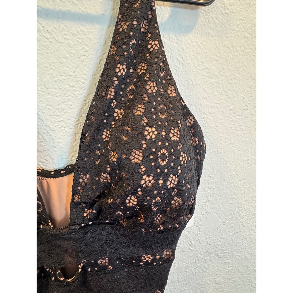 Swimsuits For All Women Black Lace Nude Lining V-Neck One Piece Swimsuit NWT - Picture 2 of 14